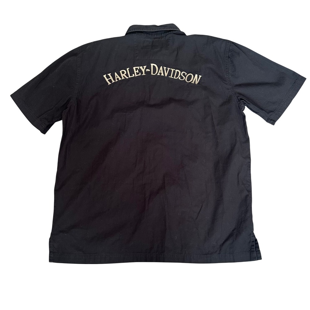 Harley Davidson Shirt Men's Large Black Short Sleeve Work Shirt Embroidered Logo - Picture 4 of 11